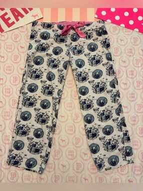 VS PINK VINTAGE Y2K PAJAMA PJ PANTS BLUE ROCK & ROLL GUITAR CREST LOVE LOGO RARE
